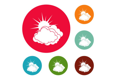 Blue cloudy sun icons circle set vector