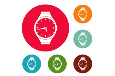 Wristwatch round icons circle set vector