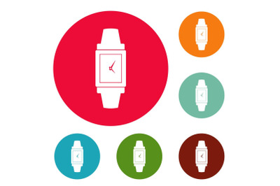 Wristwatch wood icons circle set vector