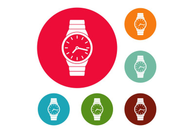 Wristwatch man icons circle set vector