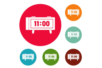 Alarm clock retro icons circle set vector