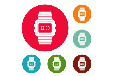 Wristwatch icons circle set vector