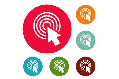 Cursor click round icons circle set vector