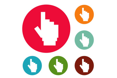 hand cursor pixel icons circle set vector