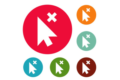 Cursor close element icons circle set vector