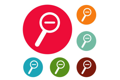Cursor magnifier minus icons circle set vector