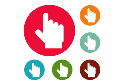 hand cursor website icons circle set vector