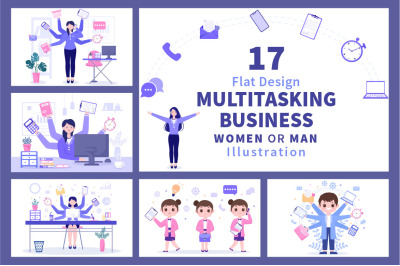 17 Multitasking Business Woman or Man Illustration