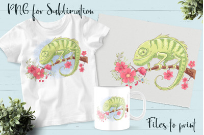 Cute Chameleon sublimation. Design for printing.