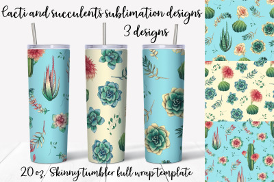 Cacti and succulents sublimation design. Skinny tumbler wrap design.