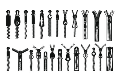 Zipper puller lock icons set, simple style