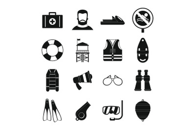 Lifeguard save icons set, simple style