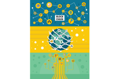 Blockchain miner banner horizontal set, flat style