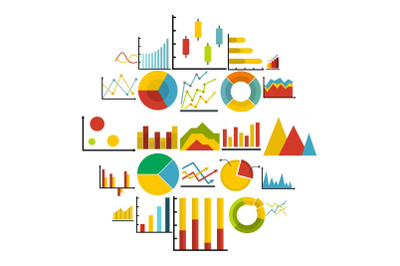 Chart diagram icon set isolated, flat style