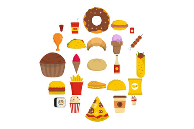 Fast food icons set, flat style