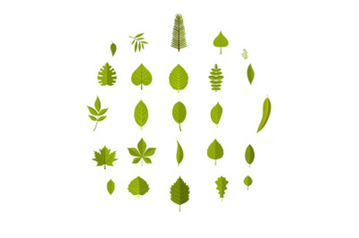 Leaf icons set, flat style