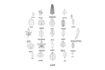 Leaf icons set, outline style