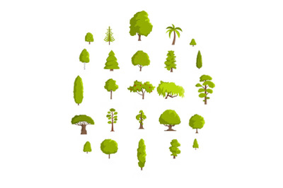 Tree icons set, flat style