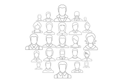 Avatar user icon set, outline style