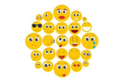 Smile icon set isolated, flat style