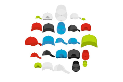 Baseball cap views icons set, simple style