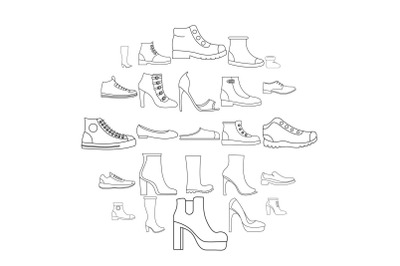 Footwear shoes icon set, outline style