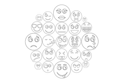 Smile icon set, outline style