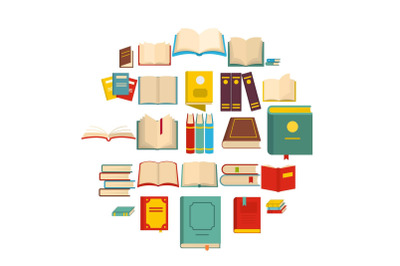 Book icons set, flat style