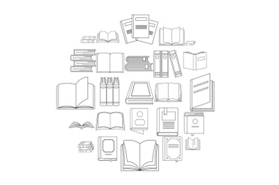 Book icons set, outline style