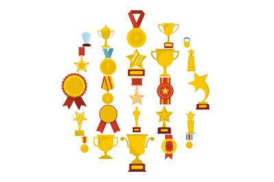 Medal award icon set isolated, flat style