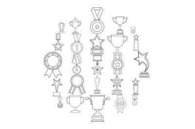 Medal award icon set, outline style