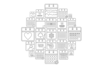 Calendar icons set, outline style