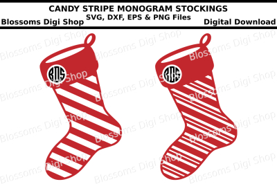 Candy stripe monogram stocking SVG, EPS, DXF and PNG cut files