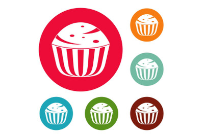 Cup cake icons circle set vector