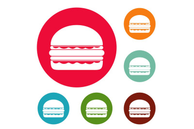 Burger icons circle set vector