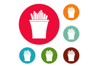 French fries icons circle set vector