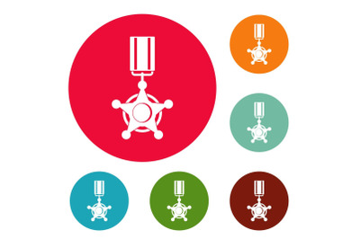 Medal icons circle set vector