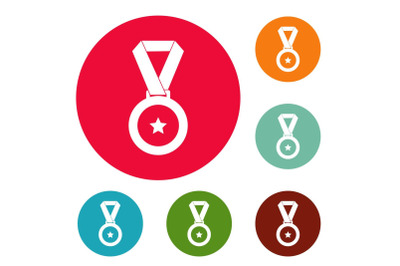 Medal icons circle set vector