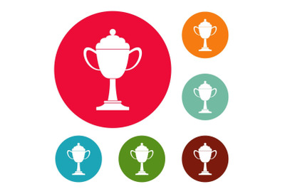 Cup award icons circle set vector