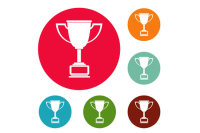 Cup award icons circle set vector