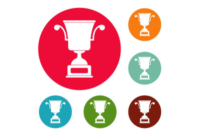 Cup award icons circle set vector