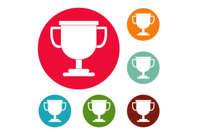 Cup award icons circle set vector