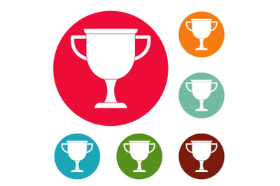 Cup award icons circle set vector