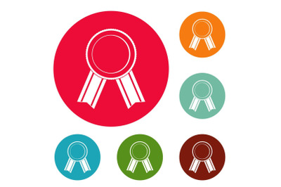 Award ribbon icons circle set vector