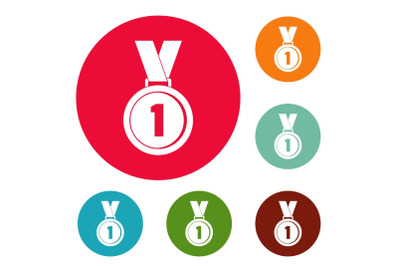 Medal icons circle set vector