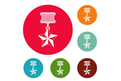 Medal icons circle set vector