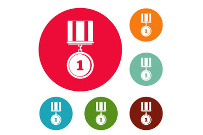 Medal icons circle set vector