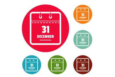 Calendar thirty first december icons circle set vector