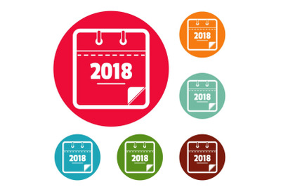 Calendar new year icons circle set vector