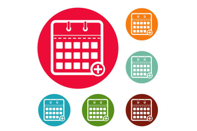 Calendar deadline icons circle set vector